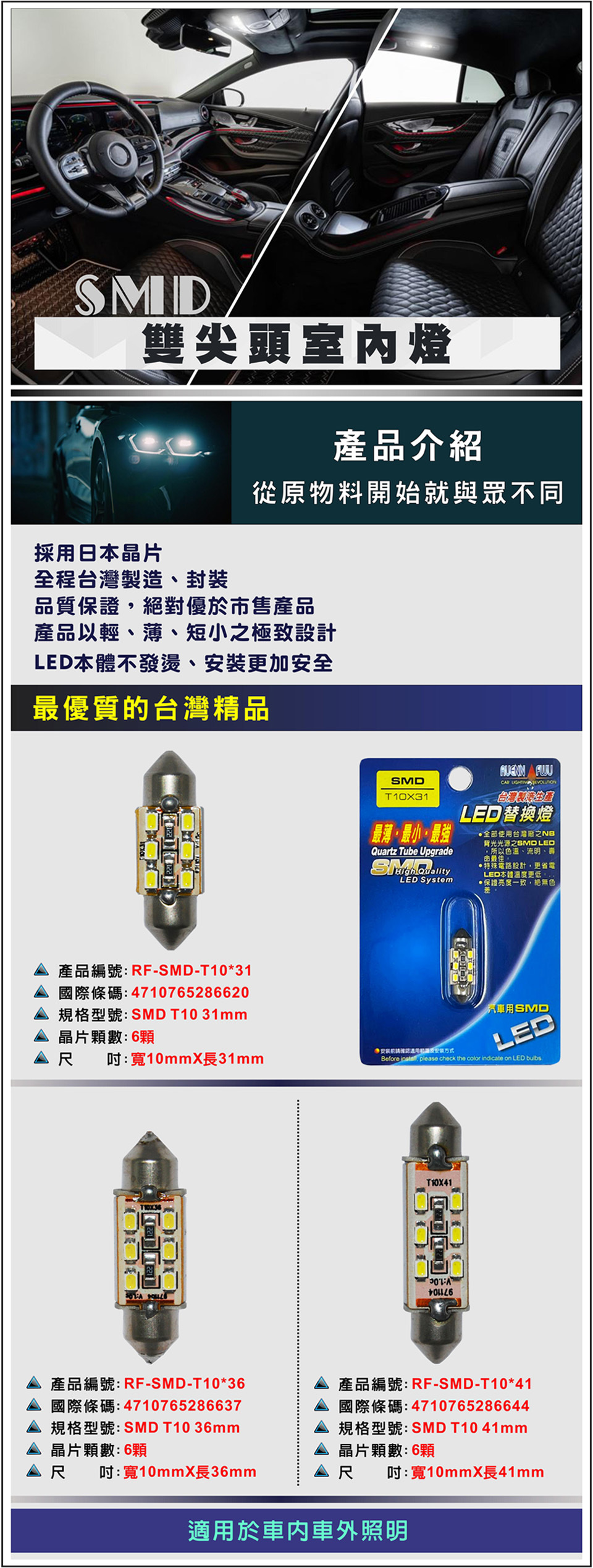 SMD 雙將T10X31室內燈 6晶片商品1