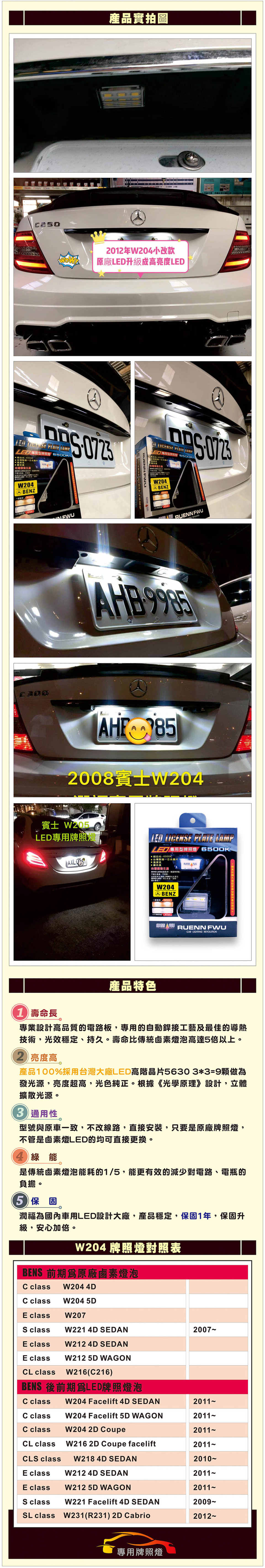LED 牌照燈 W204
